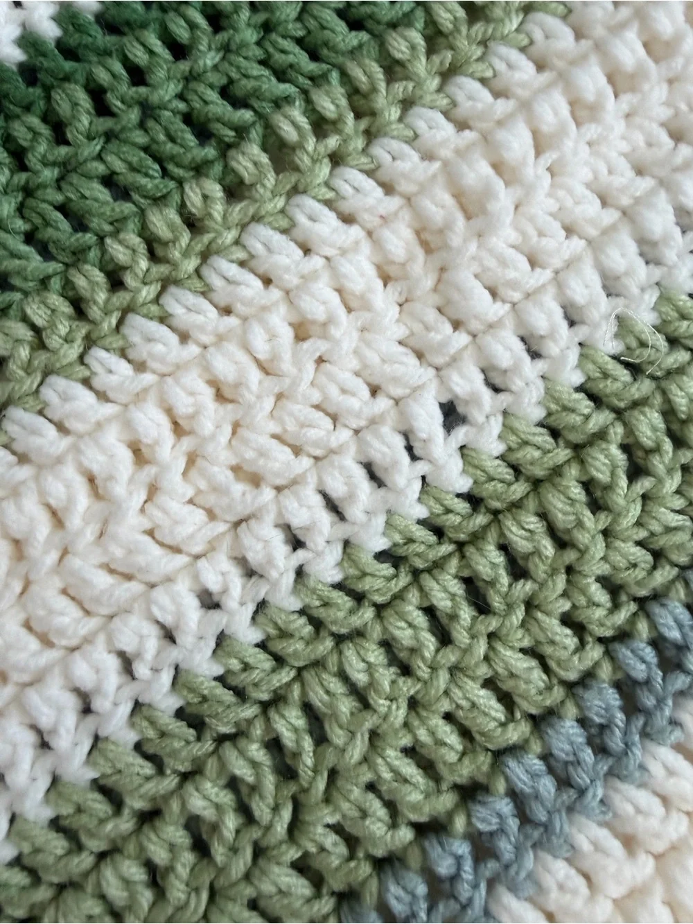 Handmade Crochet Baby Blanket Green Blue Cream Striped Nursery